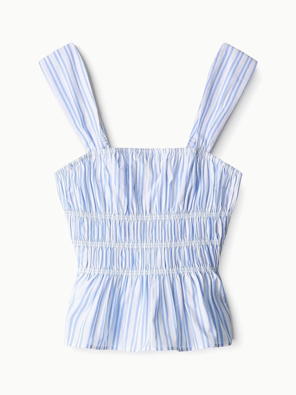 STAUD Blue & White Striped Smocked Tank Top